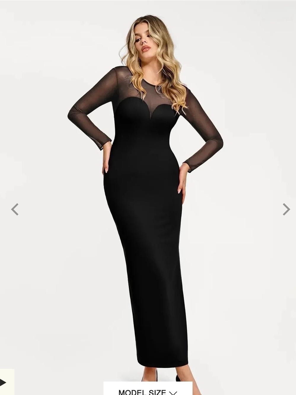 Popilush Large Shapewear Mesh Long Sleeve V-Back Slimming Maxi Dress